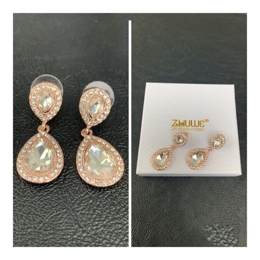 Jeweled Rose Gold Teardrop Earrings Pavé CZ Bridesmaid Gift